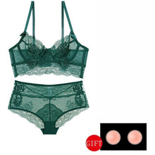Load image into Gallery viewer, Floral Embroidery Lace Bra And High Waist Panties Set Sexy Lingerie