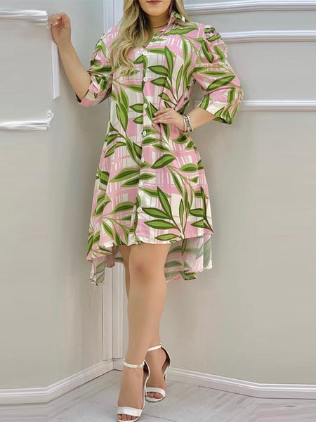 Floral Print Button Design Shirt Dress Long Sleeve Casual