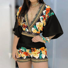 Load image into Gallery viewer, Floral Printed Women Deep V Bell Sleeve Backless Lace Up Elegant Sexy - Sophornlilly