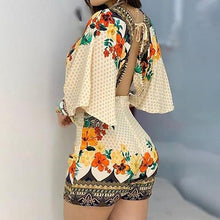 Load image into Gallery viewer, Floral Printed Women Deep V Bell Sleeve Backless Lace Up Elegant Sexy - Sophornlilly