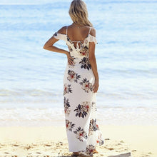 Load image into Gallery viewer, Floral print ruffles long dress Women strap v neck split beach summer