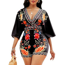 Load image into Gallery viewer, Flower Print Sheer Mesh Summer Romper Women Lace Half Puff Sleeve Crop - Sophornlilly