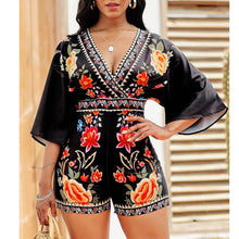 Load image into Gallery viewer, Flower Print Sheer Mesh Summer Romper Women Lace Half Puff Sleeve Crop - Sophornlilly
