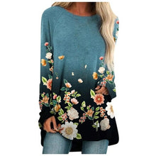 Load image into Gallery viewer, Flower Printing Women&#39;s Blouse Casual Long Sleeve O neck Shirts Loose