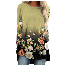 Load image into Gallery viewer, Flower Printing Women&#39;s Blouse Casual Long Sleeve O neck Shirts Loose