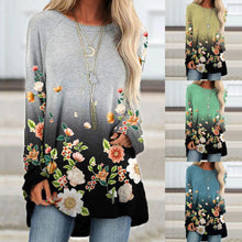 Load image into Gallery viewer, Flower Printing Women&#39;s Blouse Casual Long Sleeve O neck Shirts Loose