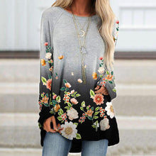 Load image into Gallery viewer, Flower Printing Women&#39;s Blouse Casual Long Sleeve O neck Shirts Loose