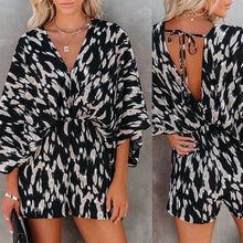 Load image into Gallery viewer, Leopard Print Bowknot Wide Leg Romper Overalls