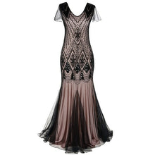Load image into Gallery viewer, Formal dress retro 1920s sequin evening dress V neck short sleeve mesh