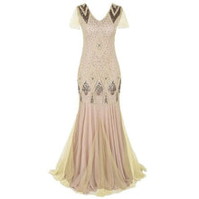 Load image into Gallery viewer, Formal dress retro 1920s sequin evening dress V neck short sleeve mesh