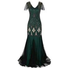Load image into Gallery viewer, Formal dress retro 1920s sequin evening dress V neck short sleeve mesh