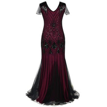 Load image into Gallery viewer, Formal dress retro 1920s sequin evening dress V neck short sleeve mesh
