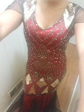 Load image into Gallery viewer, Formal dress retro 1920s sequin evening dress V neck short sleeve mesh