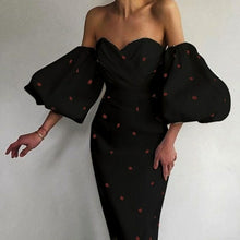 Load image into Gallery viewer, French strawberry print dress summer lantern sleeve high waist slim