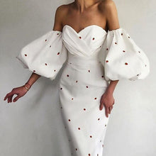 Load image into Gallery viewer, French strawberry print dress summer lantern sleeve high waist slim