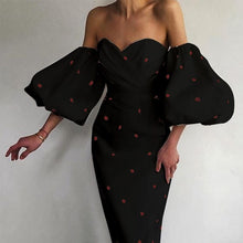 Load image into Gallery viewer, French strawberry print dress summer lantern sleeve high waist slim