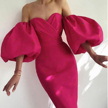 Load image into Gallery viewer, French strawberry print dress summer lantern sleeve high waist slim
