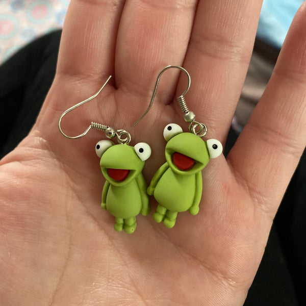 Funny green Frog Animal Dangle Earrings Resin Cute