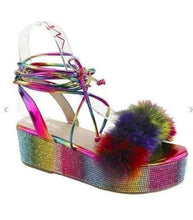 Load image into Gallery viewer, Furry Slides Women Rainbow Rhinestone Sandals Women Sandals - Sophornlilly