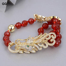 Load image into Gallery viewer, GG Jewelry Natural 8mm Round Faceted Red Carnelian Agates Cz Pave - Sophornlilly