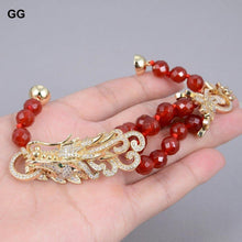 Load image into Gallery viewer, GG Jewelry Natural 8mm Round Faceted Red Carnelian Agates Cz Pave - Sophornlilly