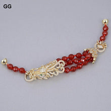Load image into Gallery viewer, GG Jewelry Natural 8mm Round Faceted Red Carnelian Agates Cz Pave - Sophornlilly