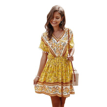 Load image into Gallery viewer, Summer Mini Dress sexy V Neck Short Sleeve Patchwork - Sophornlilly