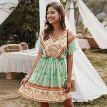 Load image into Gallery viewer, Summer Mini Dress sexy V Neck Short Sleeve Patchwork - Sophornlilly
