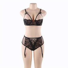 Load image into Gallery viewer, Gartered Lingerie Set Plus Size Half Cup Woman Underwear Sexy Set