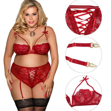 Load image into Gallery viewer, Gartered Lingerie Set Plus Size Half Cup Woman Underwear Sexy Set