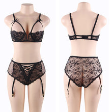 Load image into Gallery viewer, Gartered Lingerie Set Plus Size Half Cup Woman Underwear Sexy Set