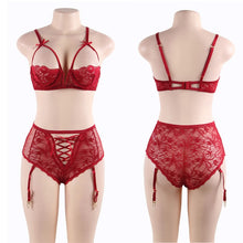 Load image into Gallery viewer, Gartered Lingerie Set Plus Size Half Cup Woman Underwear Sexy Set