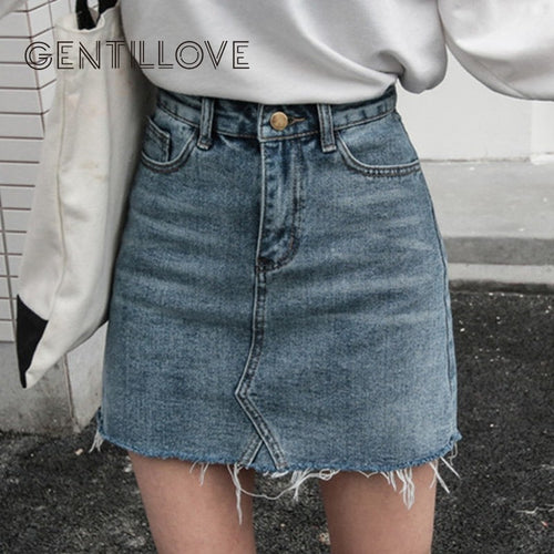Gentillove Casual High Waist Pencil Denim Skirts Women Summer