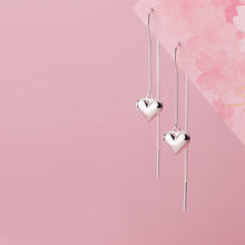 Load image into Gallery viewer, Genuine 925 Sterling Silver Love Heart Pull Through Earrings Romantic