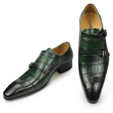 Load image into Gallery viewer, Genuine Leather Men Casual Double Monk Strap Crocodile Print Fashion