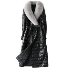 Load image into Gallery viewer, Genuine Sheepskin Leather Suede Coat Duck Down Lingning Fox Fur Collar