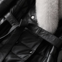 Load image into Gallery viewer, Genuine Sheepskin Leather Suede Coat Duck Down Lingning Fox Fur Collar
