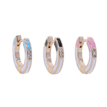 Load image into Gallery viewer, Geometric Round Circle Hoops Rose Gold Color Pave Clear 5A CZ Neon