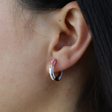 Load image into Gallery viewer, Geometric Round Circle Hoops Rose Gold Color Pave Clear 5A CZ Neon
