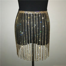 Load image into Gallery viewer, Glitter Rhinestone Long Tassel Skirts Gold Silver Crystal Diamonds
