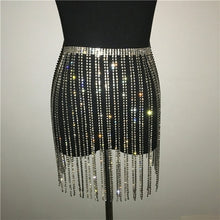 Load image into Gallery viewer, Glitter Rhinestone Long Tassel Skirts Gold Silver Crystal Diamonds