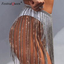 Load image into Gallery viewer, Glitter Rhinestone Long Tassel Skirts Gold Silver Crystal Diamonds