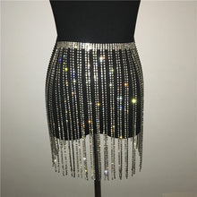 Load image into Gallery viewer, Glitter Rhinestone Long Tassel Skirts Gold Silver Crystal Diamonds