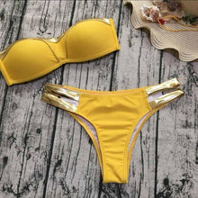 Load image into Gallery viewer, Gold Stamping Bikini Set Sexy Padded Women