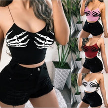 Load image into Gallery viewer, Gothic Skeleton Hand Print Bodycon Crop Tops Women Sexy V neck Spandex
