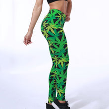 Load image into Gallery viewer, Green Leggings High Waist Fitness Leaf Printing