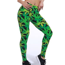 Load image into Gallery viewer, Green Leggings High Waist Fitness Leaf Printing