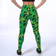 Load image into Gallery viewer, Green Leggings High Waist Fitness Leaf Printing