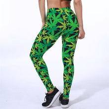 Load image into Gallery viewer, Green Leggings High Waist Fitness Leaf Printing