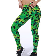 Load image into Gallery viewer, Green Leggings High Waist Fitness Leaf Printing
